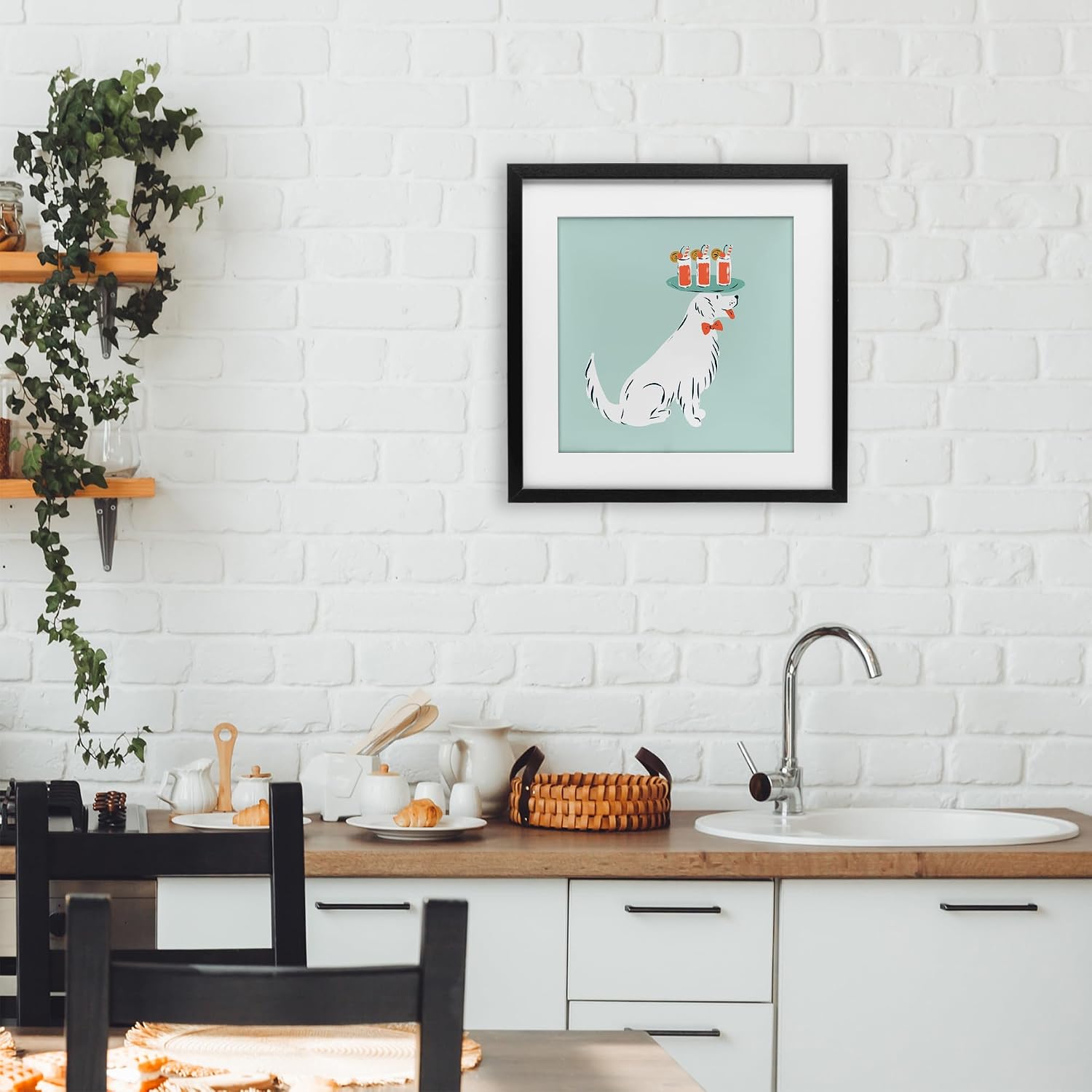 'Drink Tray Dog Server'| Framed Print Under Glass | Stupell Industries | Black, 13 x 13 Inches, Easy to Hang and Sturdy, Made in USA, by Krissy Mast