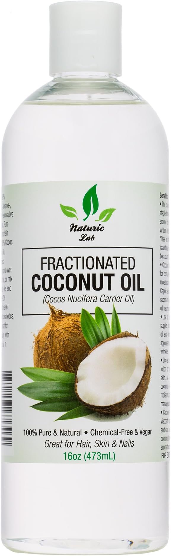 Fractionated Coconut Oil - Natural & Pure Carrier Massage Oil for Skin & Hair Moisturizer Therapeutic Odorless - 16 Oz