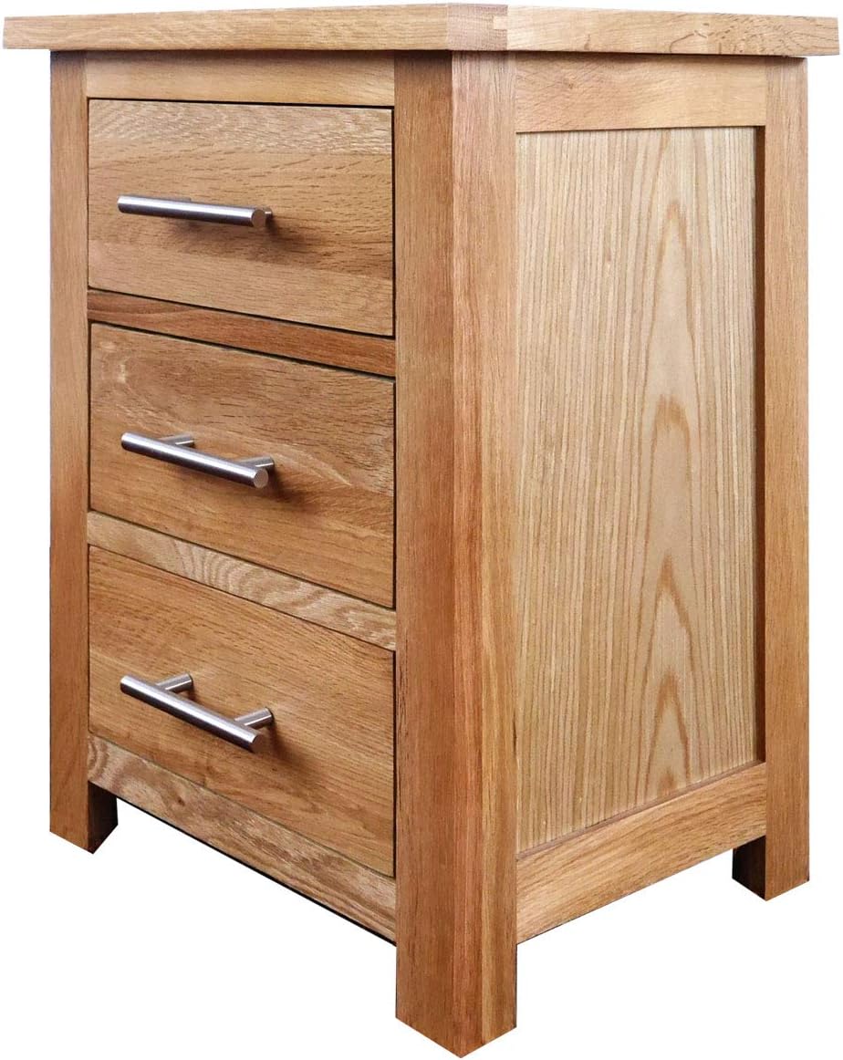 OAK Hard Wood Bedside Table in Light Oak Lacquer Finish Narrow Side Lamp Nightstand Wooden Drawered Cabinet