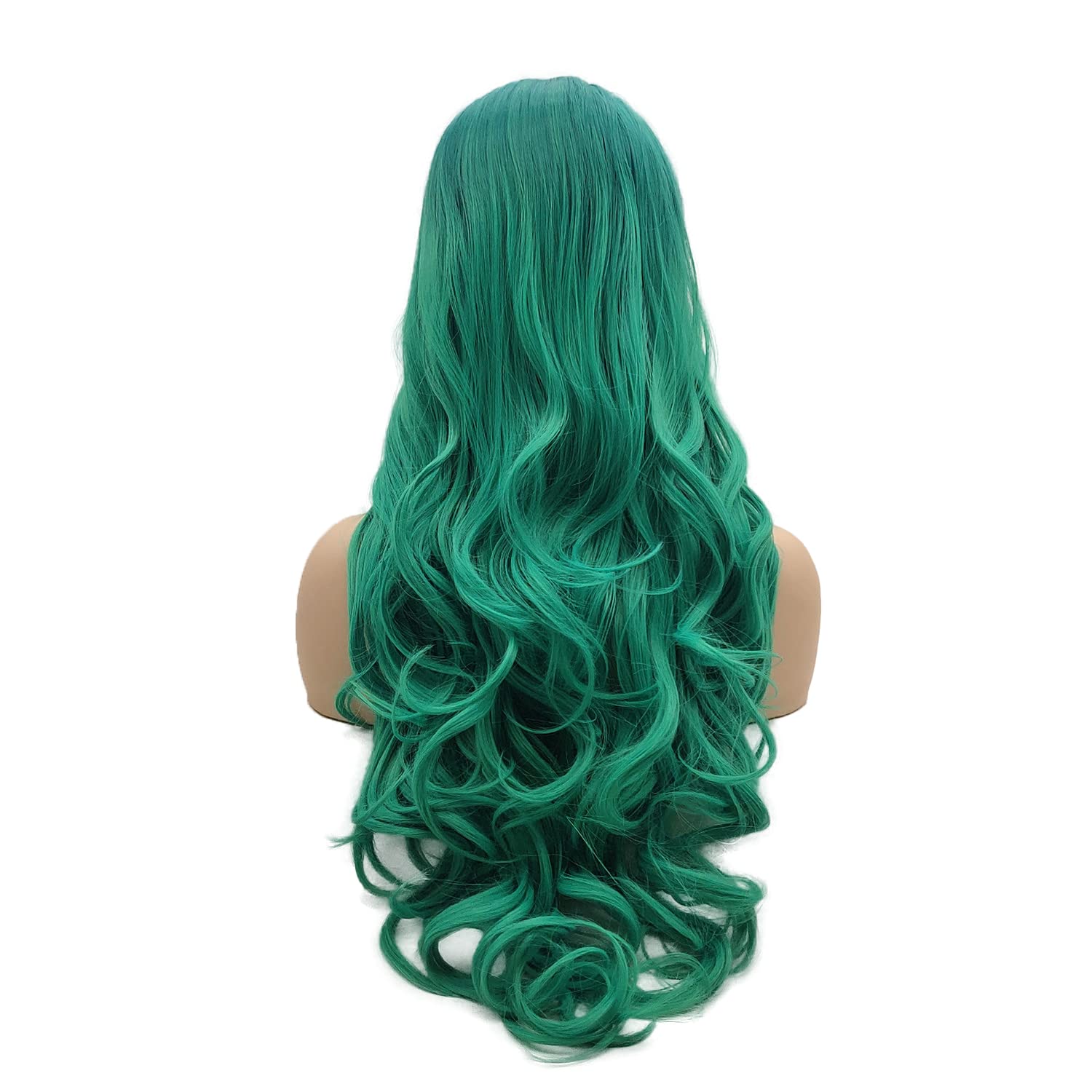 Hair Wavy Long 26inch Green Root Light Green Ombre Heavy Density Realistic Synthetic Lace Front Wig