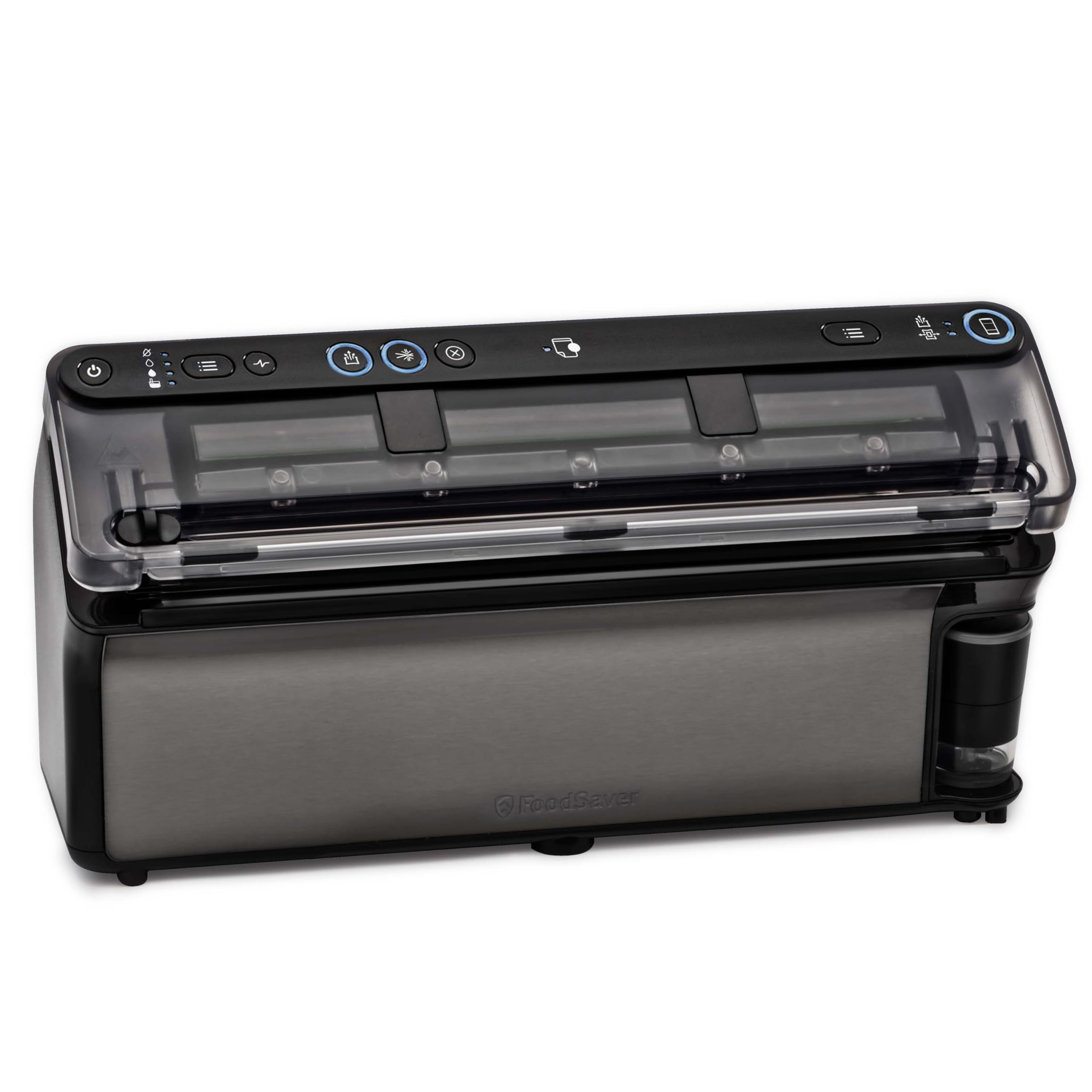 FoodSaver Zgrzewarka Elite All-In-One Liquid - świeża żywność do 5x dłuższa - płynne uszczelnienie - z 1 rolką (28 cm x 2,43 m) i 4 x próżniowe worki uszczelniające (0,94 l i 3,78 l) [VS5910X]