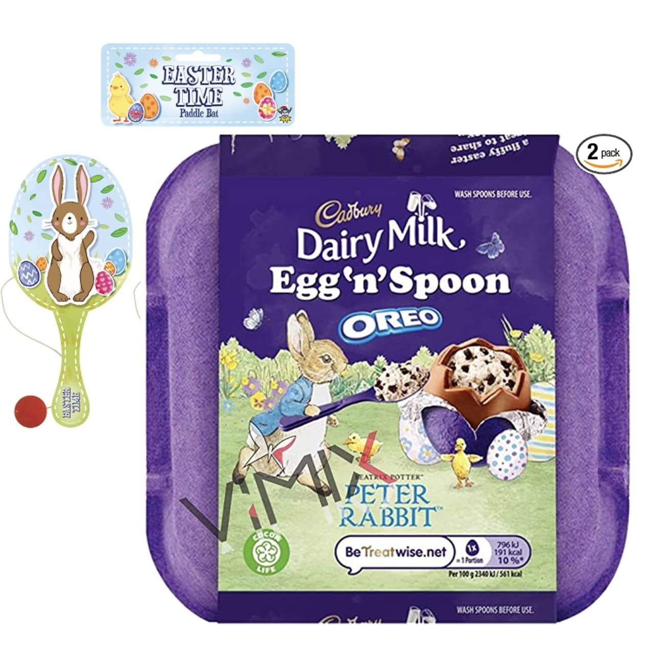 Cadbury Oreo Egg 'n' Spoon 128g (2 Packs) With a Free Easter Paddle Bat and Ball Game - Easter 2022 Chocolate Bundle