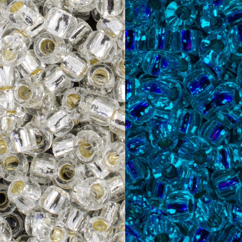 TohoRound Seed Beads Size 11/0, 8g Tube - Glow in The Dark - Silver-Lined Crystal/Glow Blue