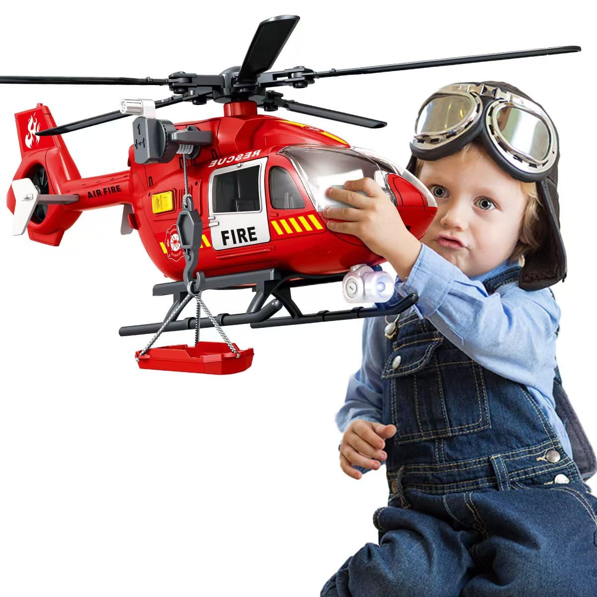 CSDCSD Kids Toys for 3 4 5 6 7 Years Old Boys, Large Helicopter Toy,Police Toys Crane Toy with Lights and Sounds,with Cargo Basket,Toddlers Gifts