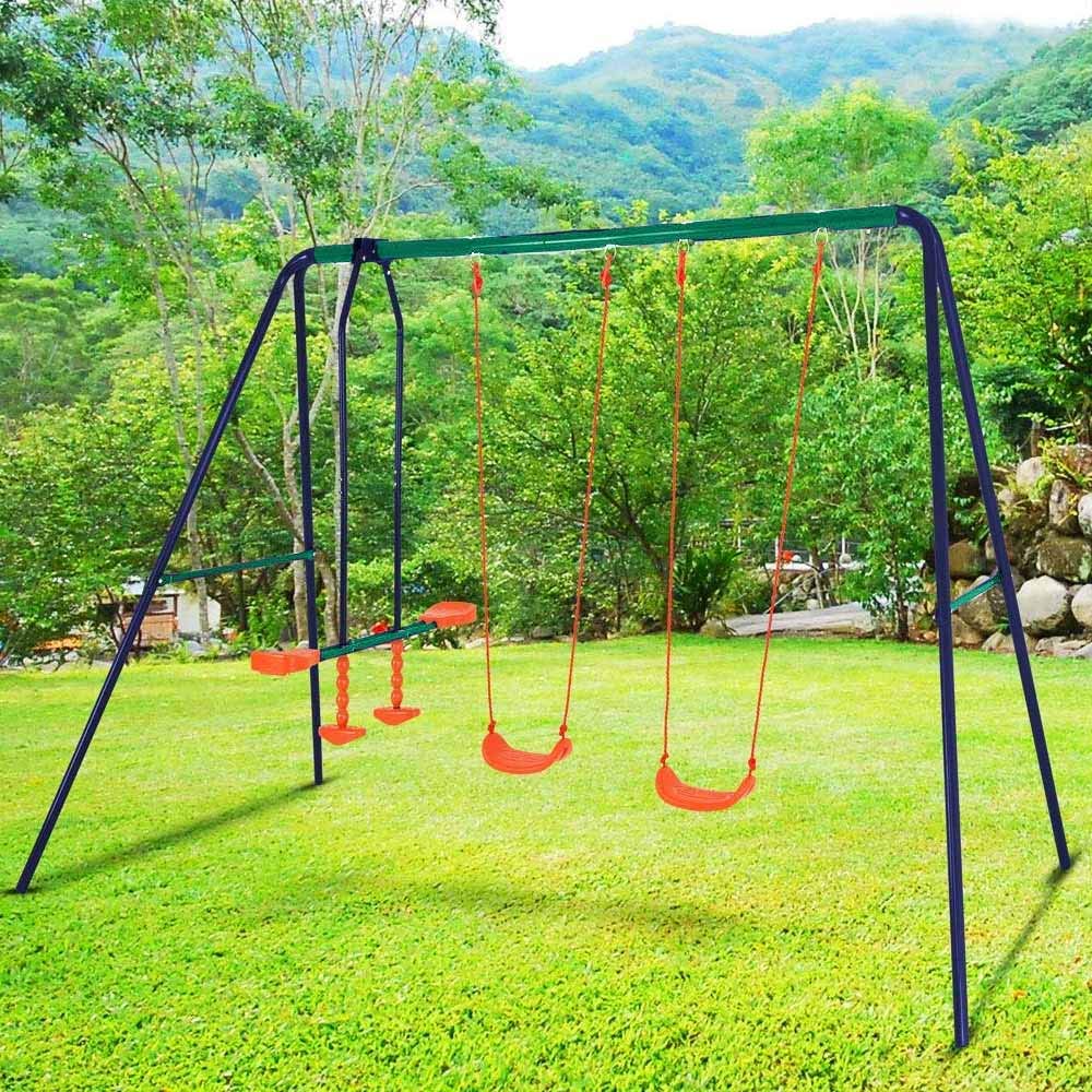 BAKAJI Altalena da Giardino per Bambini 4 Posti con Cavalluccio Dondolo Bimbi per Uso Esterno, Struttura Robusta in Acciaio