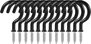 Fipoque 2 Inch Ceiling Hooks, Screw-in Cup Hooks, Vinyl Coated Screw Hooks for Hanging Plants Lights Mugs Heavy Duty Indoor Outdoor Use, Screw in Metal Wall Hooks Kitchen Hanger, Black (12 Pack)