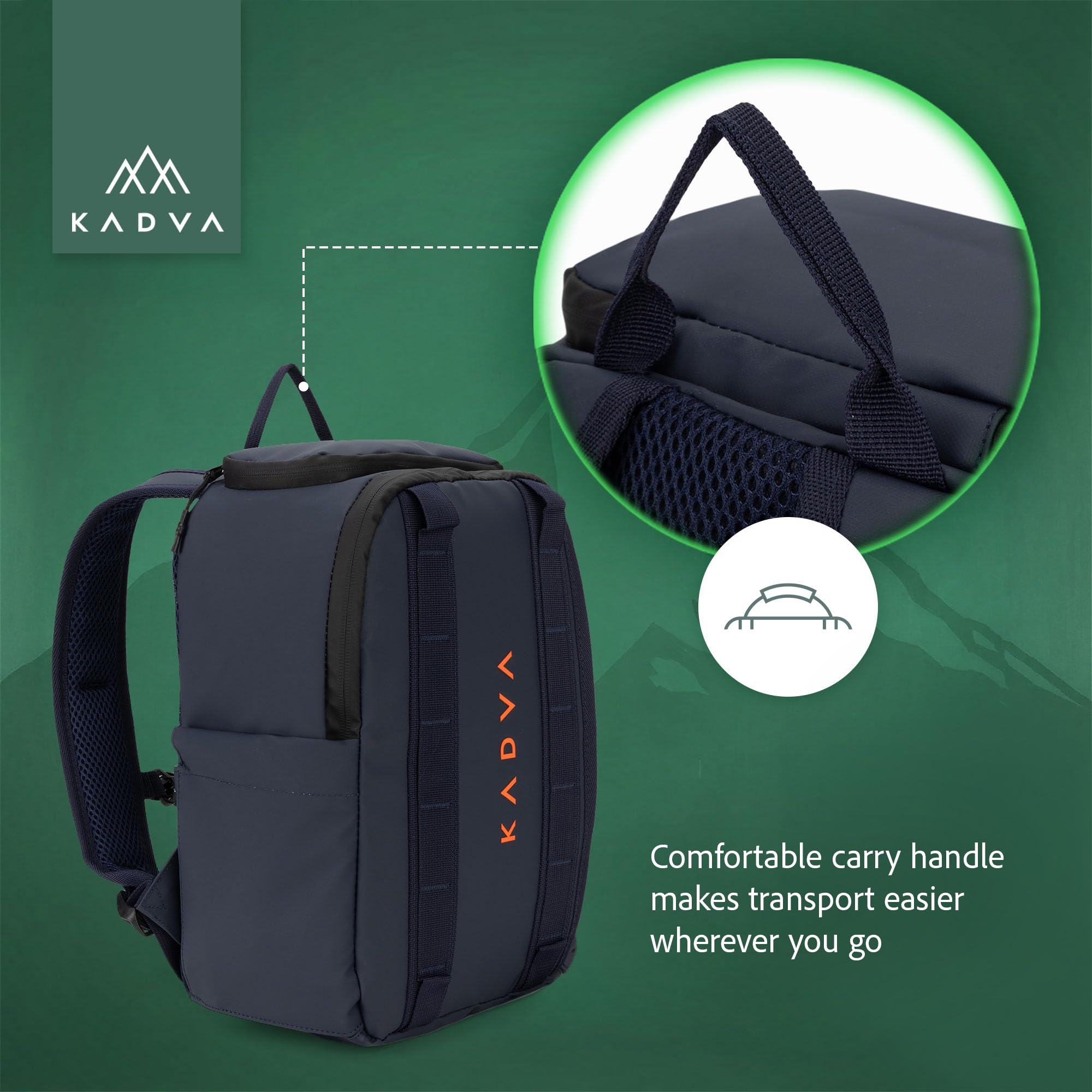 KADVA Antarctica Kühlrucksack für Picknick und Ausflüge (12 Liter) | Isoliertes Hauptfach mit Polyethylen, hydrophobes Polyester, 12 l oder 24 l in Marineblau