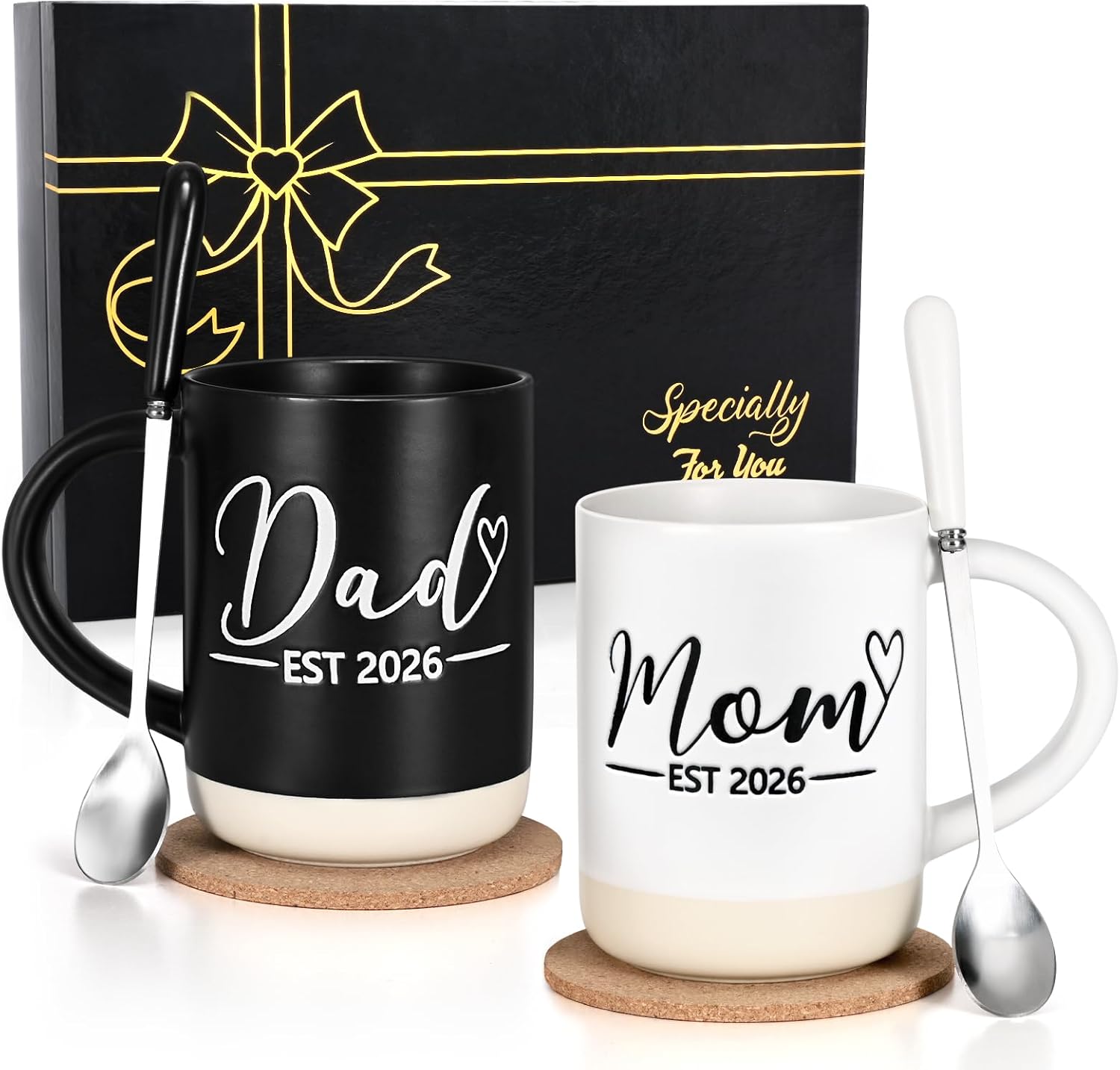 YHRJWN Mom and Dad Mugs Est 2026-16Oz, New Parents Gifts for Couples, New Mom and Dad Gifts for Expecting First Time Parents, Christmas Gift for Couples