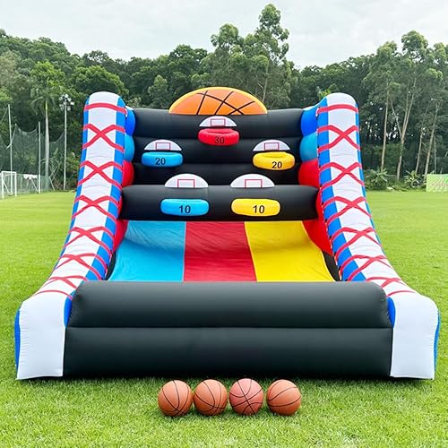 Juego de baloncesto inflable con 5 aros, 4 bolas, ventilador comercial fácil de instalar, ideal para juegos interactivos de baloncesto