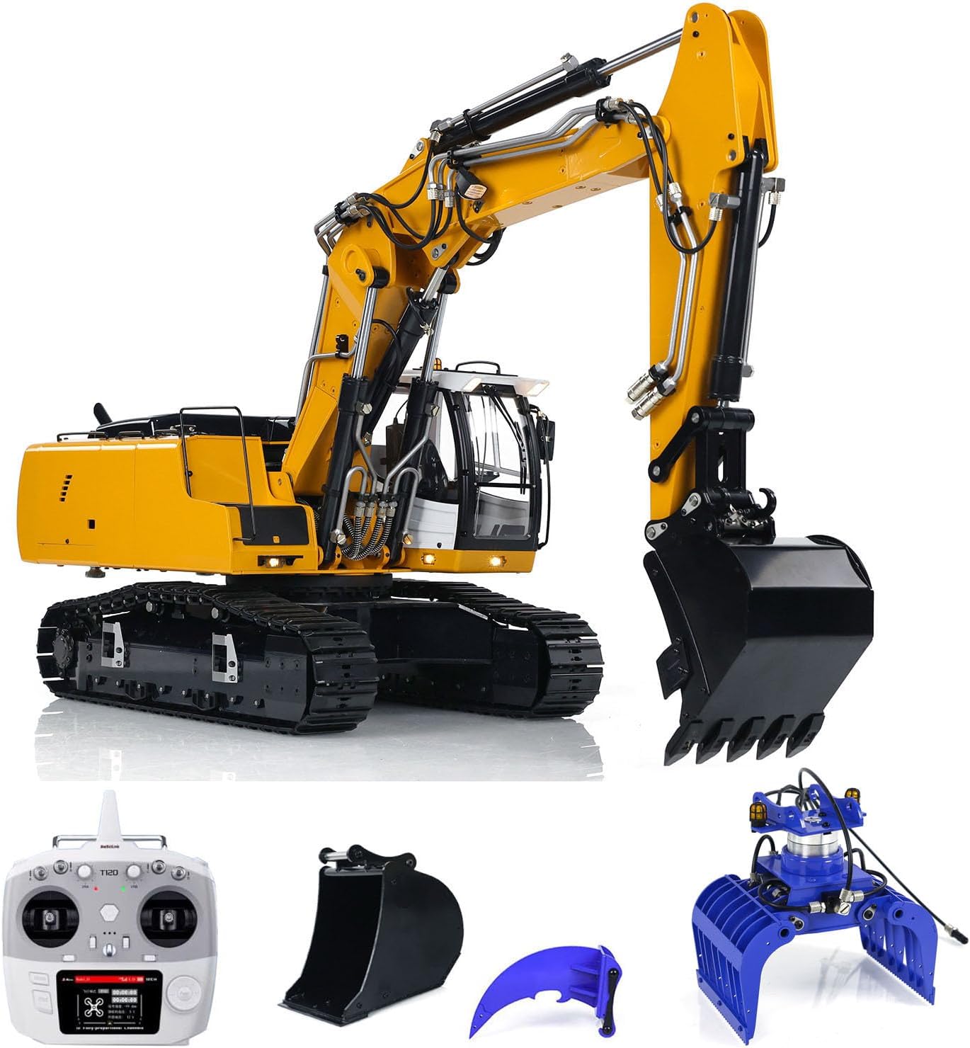 TOUCAN RC HOBBY 1/14 946-3 10CH Tracked RC Hydraulic Excavator Model Metal Ripper Grab Bucket for Ages 14+