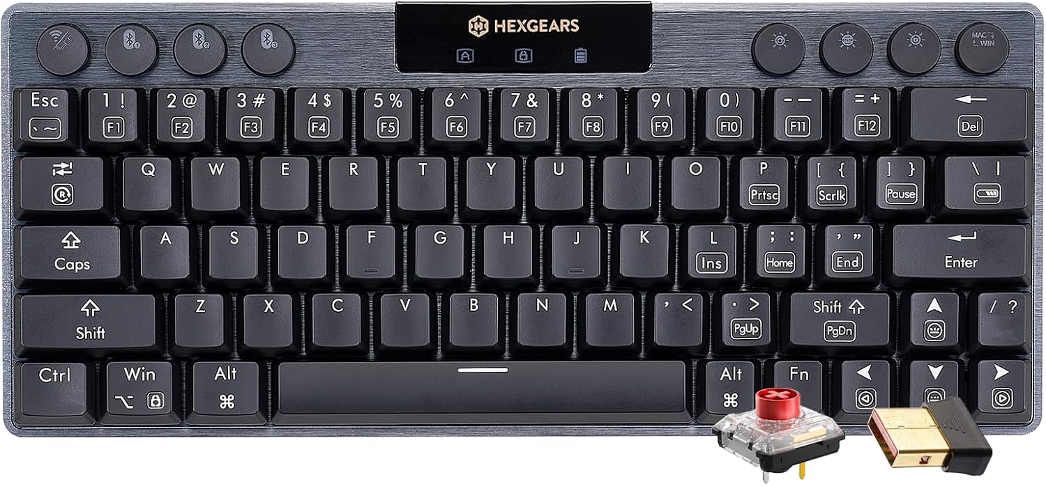 Hexgears A1 Low Profile Wireless Mechanical Keyboard - 60% Compact TKL, Bluetooth 5.0/2.4GHz/Wired USB C Hot Swappable Linear Switch, RGB Backlit Mini Portable Gaming Keyboard Aluminum for PC/MAC