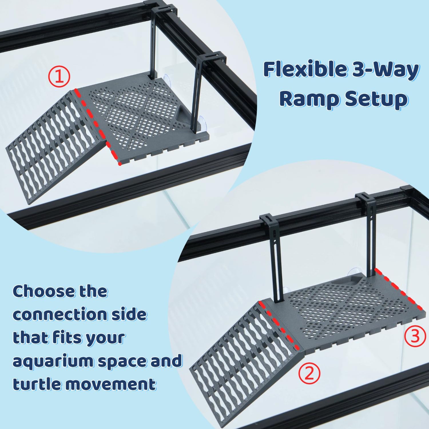 Compact SolidForm Hanging Turtle Basking Platform with Built-in Food Tray, Zero Zip-Tied, Non-Slip Ramp Terrace, Resting Turtles Dock, for 15+ Gallon Aquariums(8in Width+) Turtle Tank Accessories