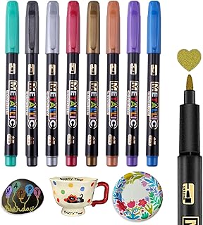 8 Metallic Farben Porzellanstifte Spülmaschinenfest, Porzellanfarbe Spülmaschinenfest für Keramik Bemalen, Glasmalstifte, Keramik Stifte für Glas Stein Tassen Porzellan Bemalen