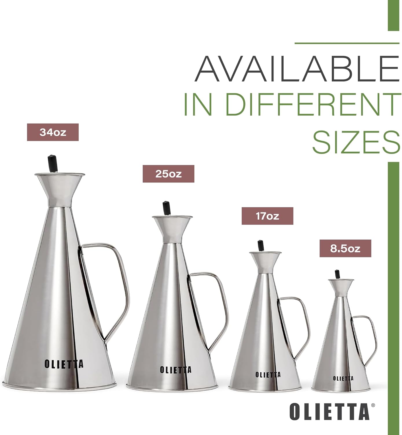 Olietta Olive Oil Dispenser Bottle Stainless Steel Non Drip Leak Proof No Mess Vinegar Pourer & Kitchen Drizzler 17 oz 500ML 0.5 Litre Great for Pouring & Drizzling Easy to Clean & Leakproof - Image 9