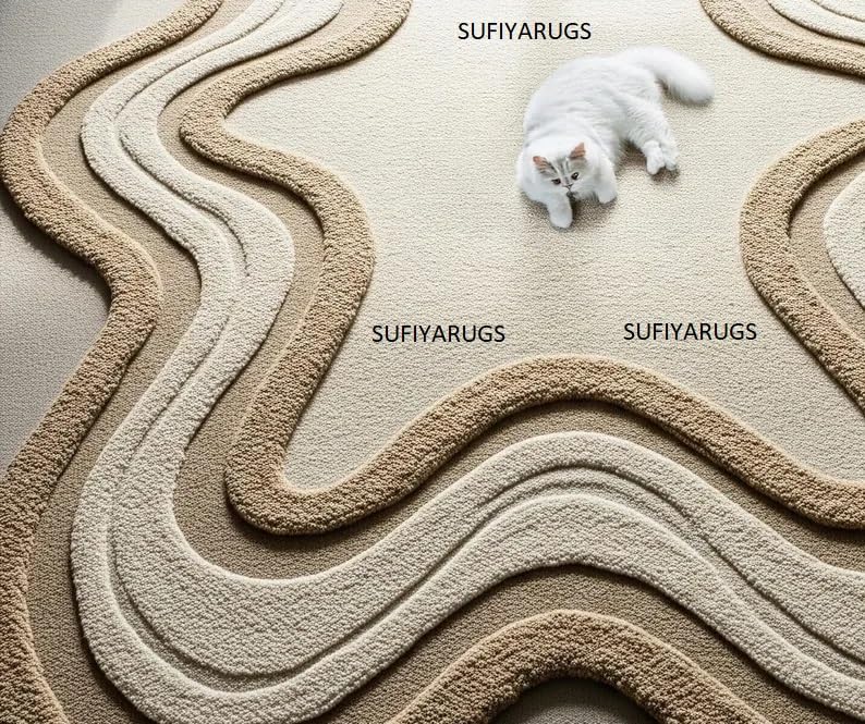 Image of Hand Tufted Carpet NZ Wool with Silk Abstract Design Non Slip Luxury Exclusive Carpet for Living Room Bedroom (5x7 feet,150x210cm) - DX565