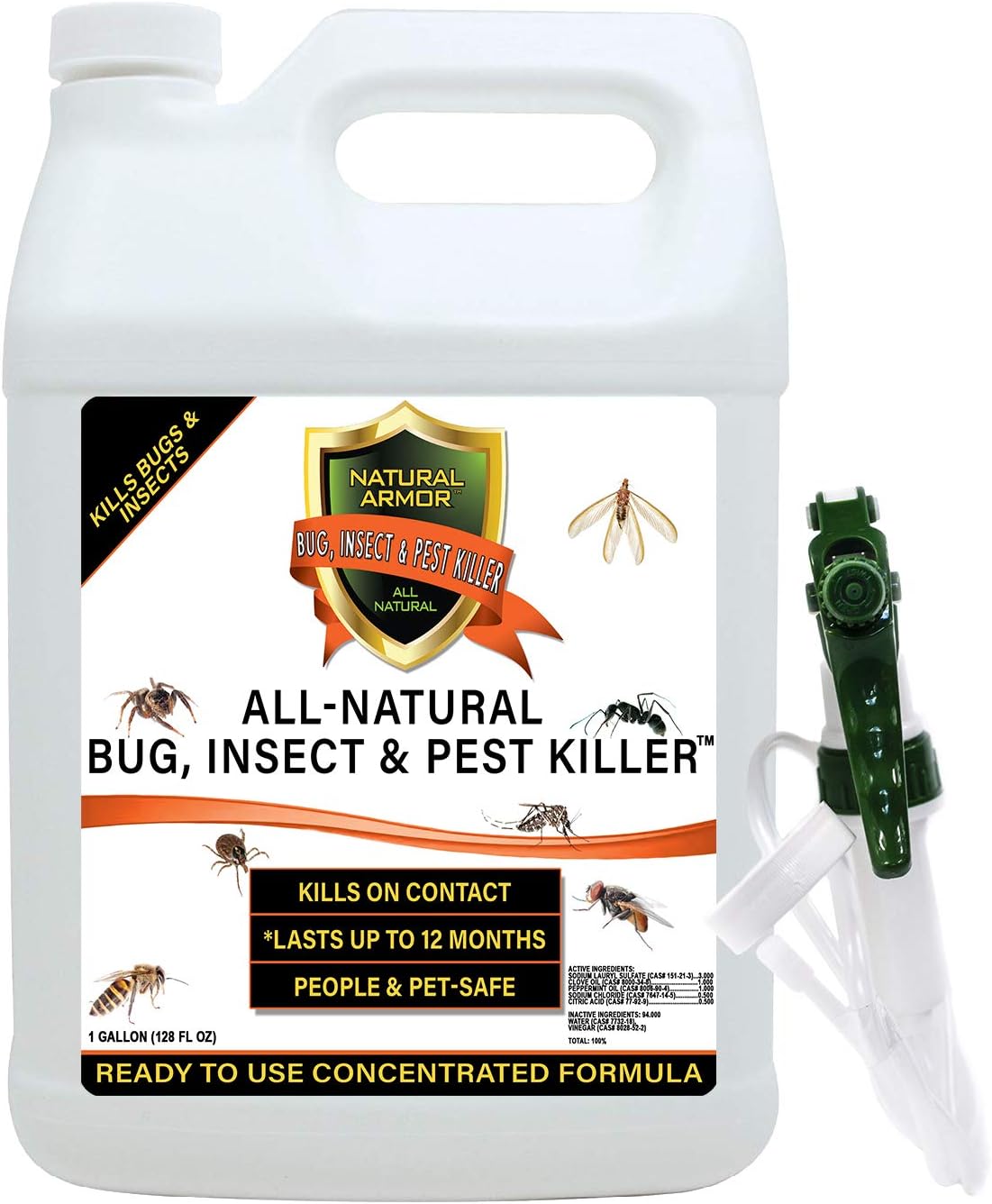 Natural Bug, Insect & Pest Killer & Control Including Fleas, Ticks, Ants, Spiders, Bed Bugs, Dust Mites, Roaches and More for Indoor and Outdoor Use, 128 Oz Gallon