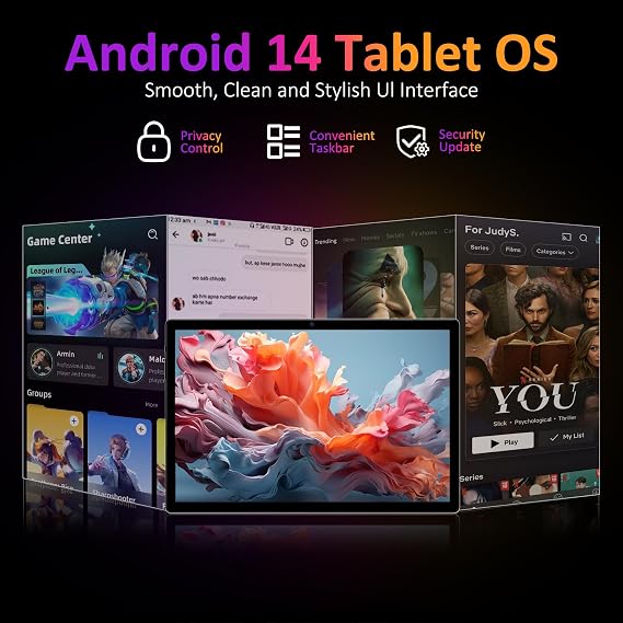 POWMUS Tablets 2025 14 inch Android 14 Tablet, 36GB RAM, 256GB Storage(Expand to 1TB), 2K Display, 8 Core CPU, 11580mAh Battery,4 Speakers, WiFi 5GHz Tablet with Pen Case-Black