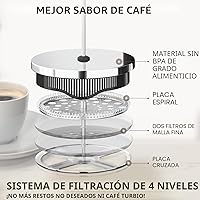 Vista 3 de Cafe Du Chateau Cafetera de prensa francesa de acero inoxidable de 34 onzas, prensa de café aislada fácil de usar con filtración de 4 niveles