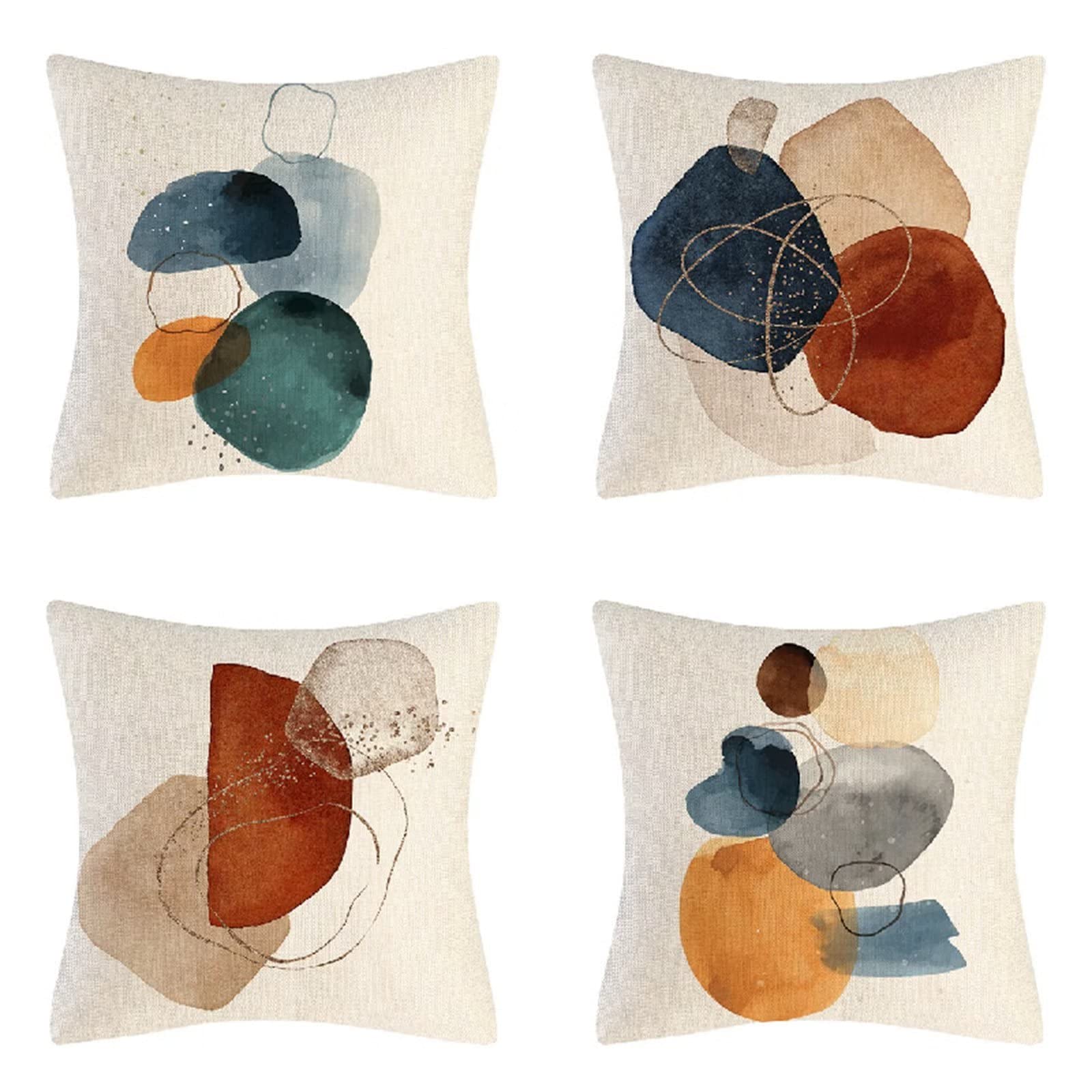 Cojines 65x65cm Piedra Abstracta Cojines Decorativos para Sofa Moderna Decorativa Cojín Juego de 4 para Decoración Hogar Linen Almohadas cuadradas Funda de Cojín D-941