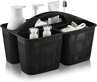 Plastic Black Shower Caddy Basket, Divided Cleaning Portable Shower Basket with Handle Compartments Storage Organizer for Bathroom, College, Kitchen, Dorm Room Essentials