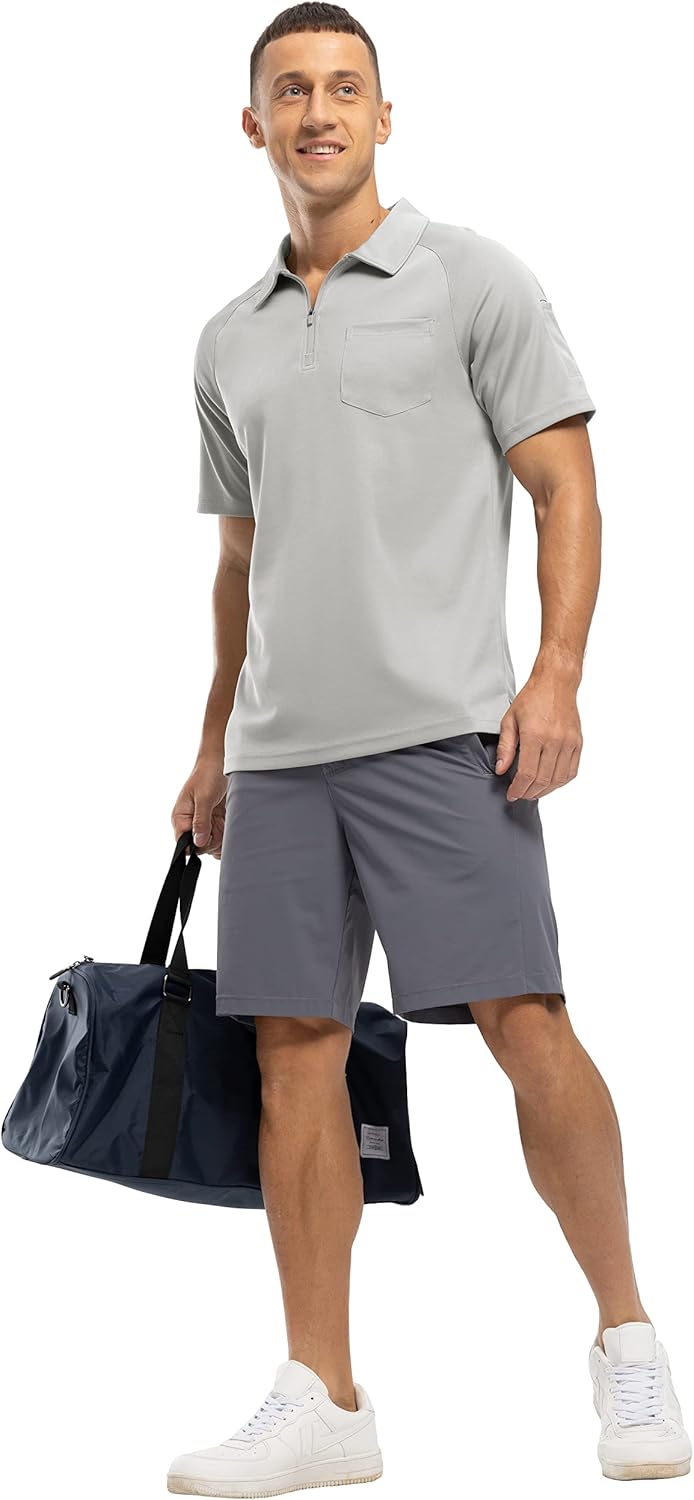 Rdruko Men's 1/4 Zip Polo Shirts with Pocket Summer Short Sleeve Breathable Quick Dry Golf Tennis Tops Casual Smart Work T Shirts 10 71oaBE0M4SL. AC SL1500