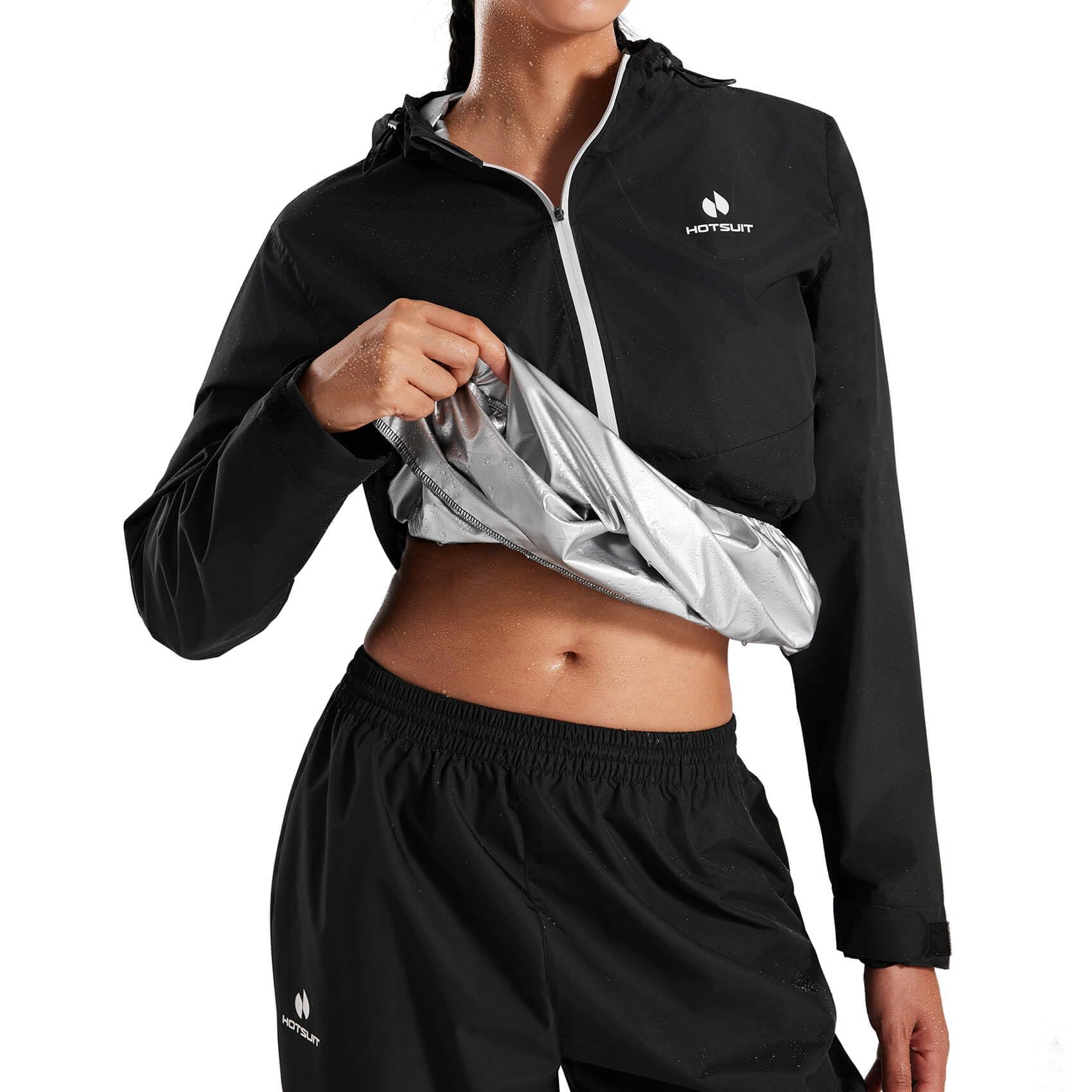 HOTSUIT Tech Women Sauna Suit Full Body Sweat Jacket Pants for Weight Loss?Black, XL