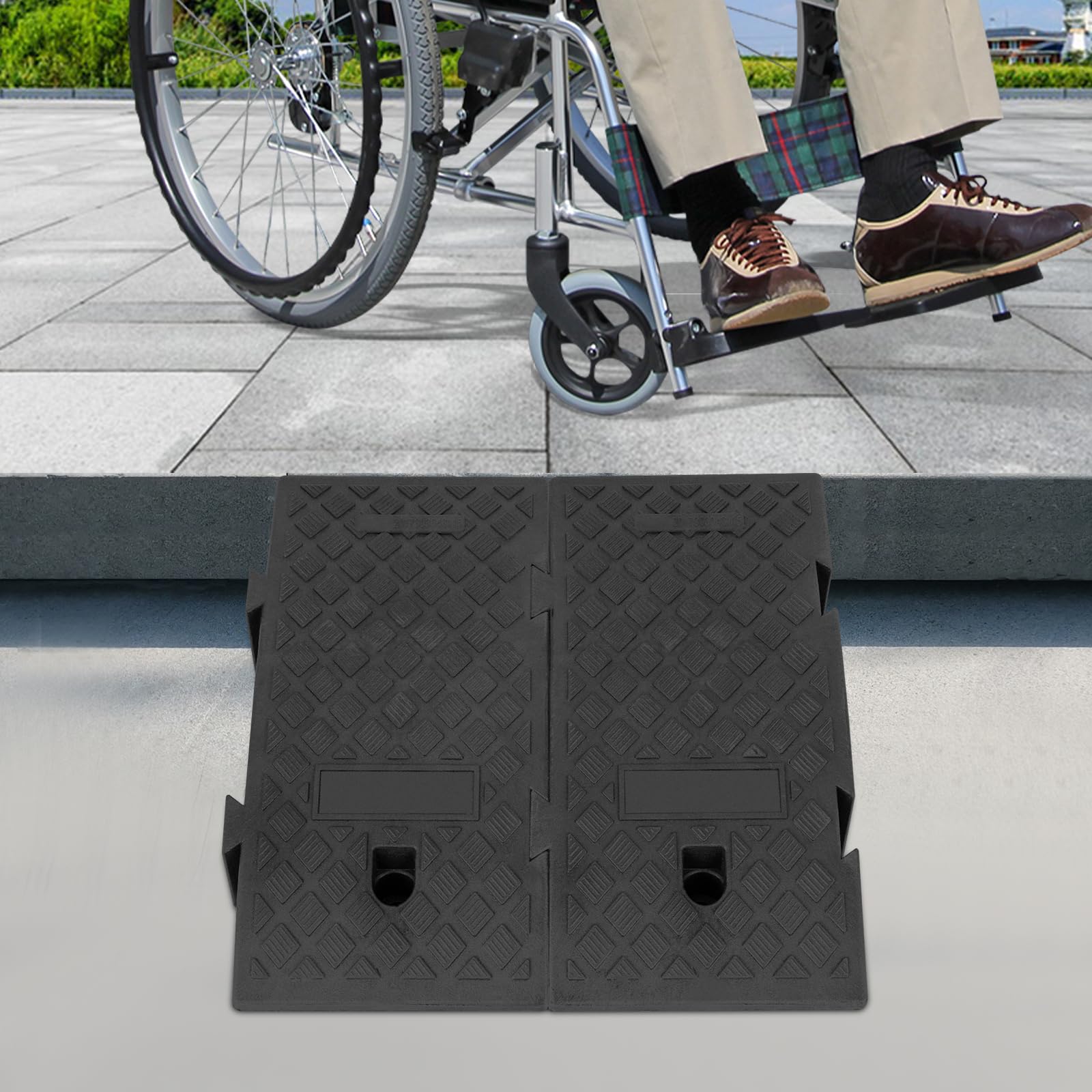 2 rampas para bordillos, rampas de taller de automóviles para escalones altos de 19 cm, rampa de bordillo, portátil, ligera, antideslizante, de plástico para carreteras, entradas de negocios
