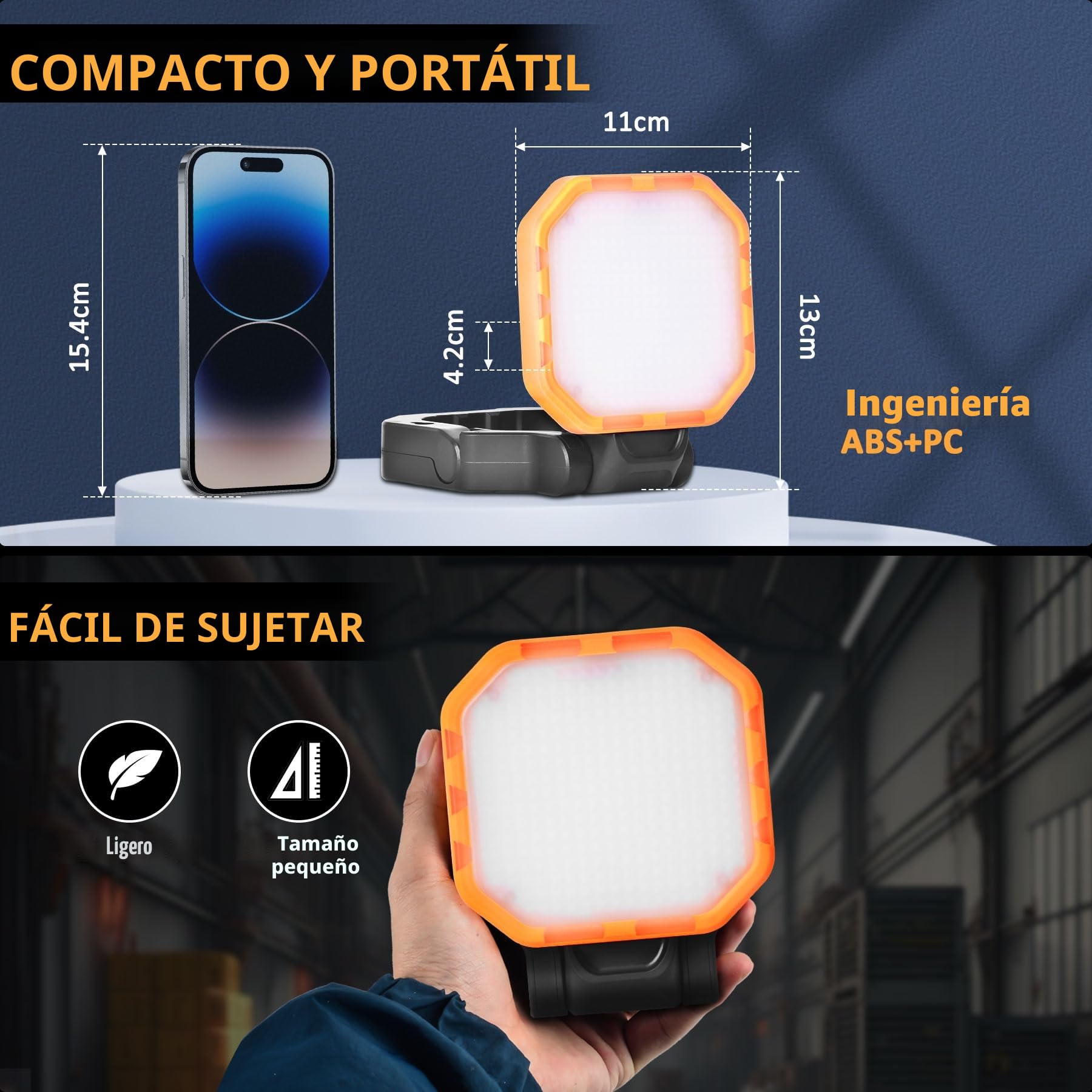 Foco LED Recargable (2pcs), 2500LM, 6000mAh, Base Magnética | 30W, 4 Modos, Rotación de 360°, Salida USB, Luz Roja, Ligero & Portátil para Camping, Construcción, Emergencia, Garaje