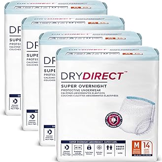 Dry Direct Super Overnight Underwear, Soft Cloth-Like Adult Diapers, Overnight Disposable Incontinence Protection - Medium (Case of 56)