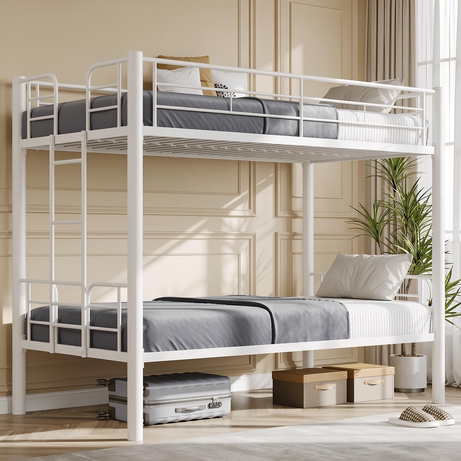 DUMOS Metal Bunk Bed Twin Over Twin in White