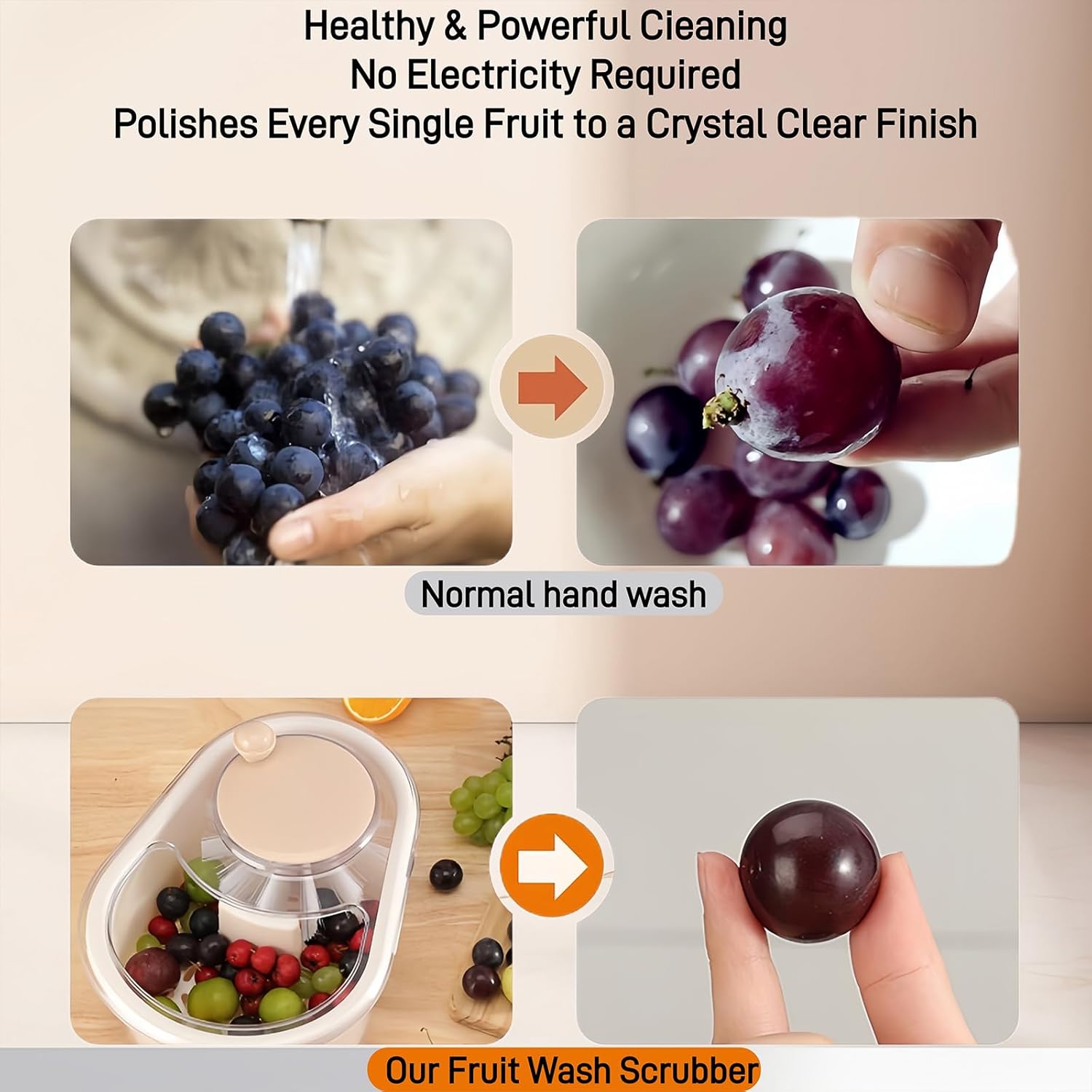 Fruit Cleaner Spinner,Large Capacity Fruit and Vegetable Washing Machine with Bowl, Strainer and Built in Draining System, Multi-Use Fruit & Vegetables Washer Spinner Bowl (Beige)