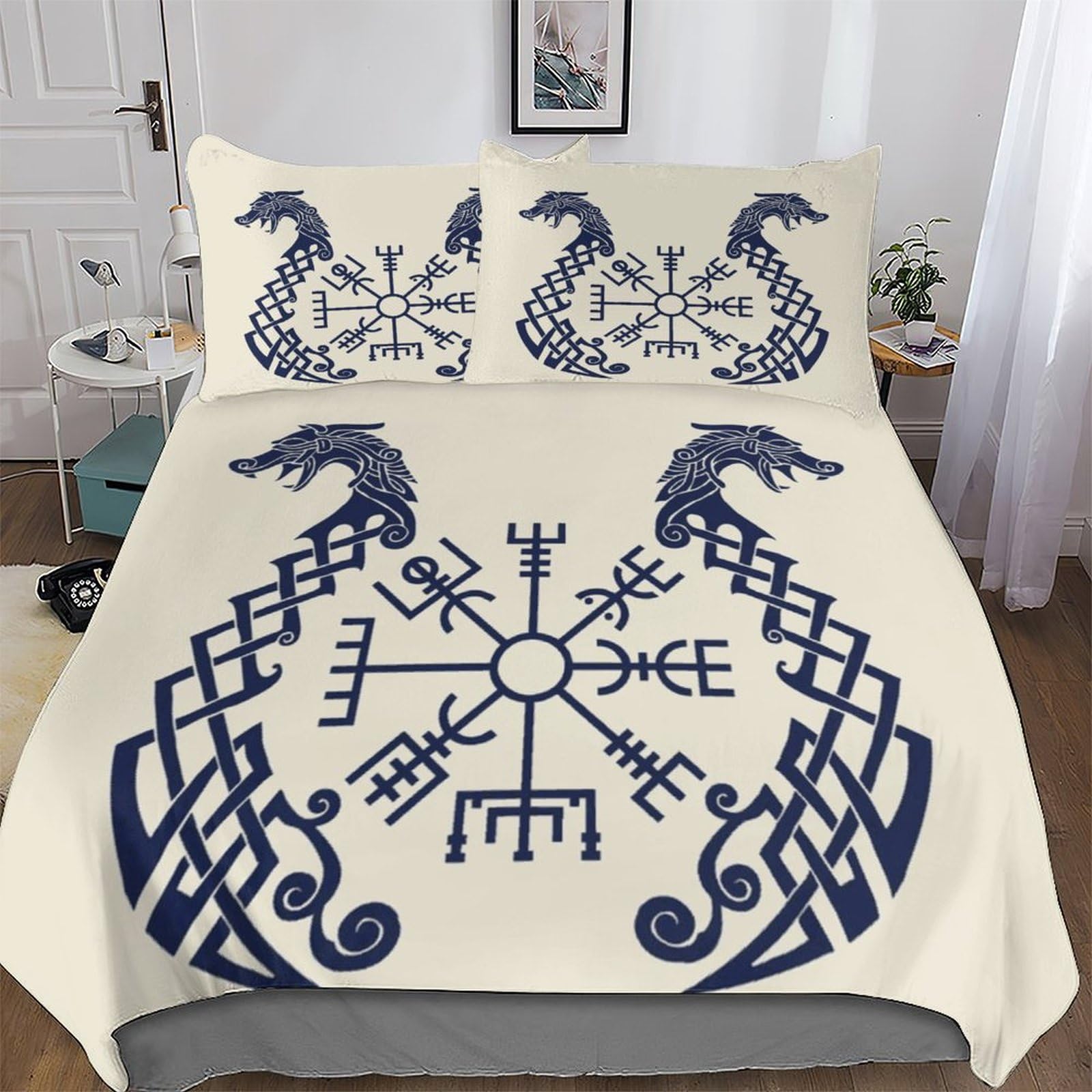 Housse de couette Viking 220x240 cm avec deux taies d'oreiller en microfibre pour lit King