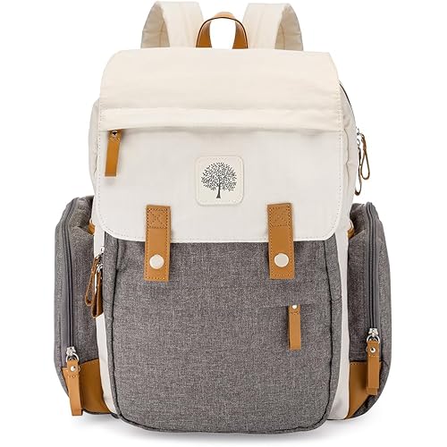Parker Baby Diaper Backpack - Large Diaper Bag with Insulated Pockets, Stroller Straps and Changing Pad -"Birch Bag" - Cream