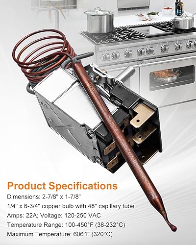 Miniatura 5 de KKB-9-48 PB010036 Termostato para hornearasar para estufas de gas eléctricas de inducción Viking Awoco, diseño de 3 terminales, 606F 22A 120-250 VCA