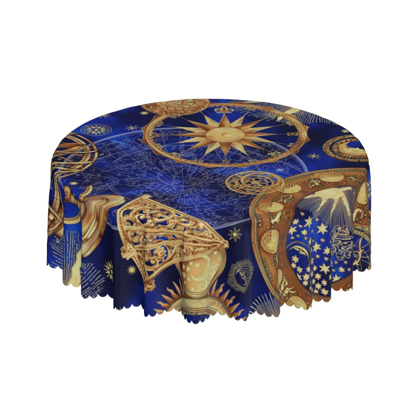 Lsjuee Abstract Celestial Body Golden Blue Round Tablecloth 60 Inch Printed Washable Tablecloth for Dining Party Holiday Fall Home Decorative