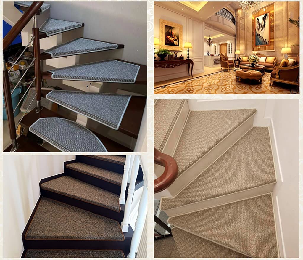 Alfombra de peldaños de Escalera de Madera, Manta autoadhesiva de Felpa de Lino de imitación Antideslizante, Alfombra de Paso Interior, decoración de Escalera 1 Paquete, Azul a Rayas (Size :