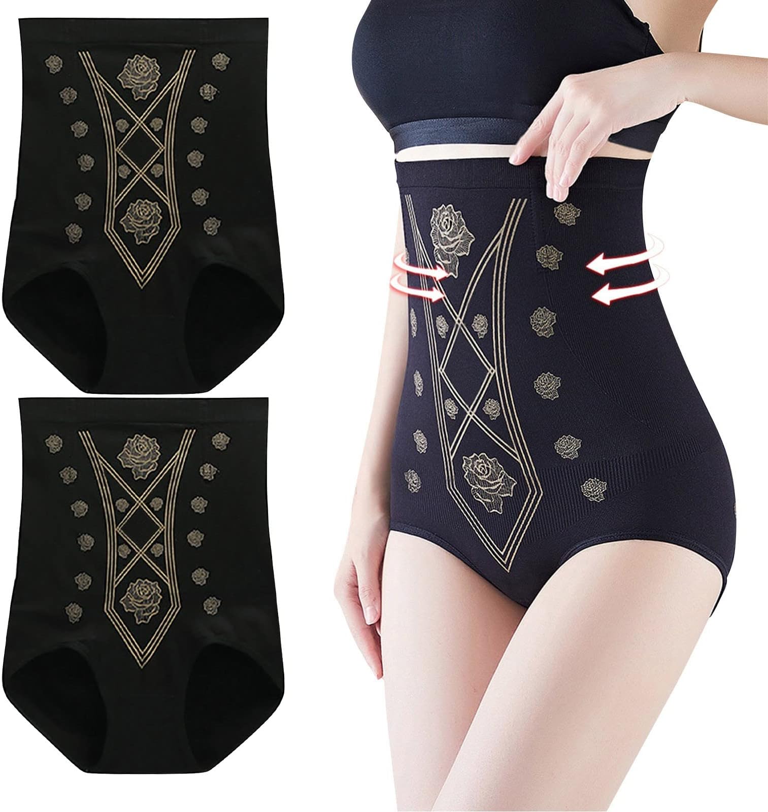 Dinnesis Women's High Waist Shaper Pants Traceless Butt Lift Gaine Amincissante Femme Warm Yoga Fajas Short Reductoras Bodice Pants Shaping, black, L