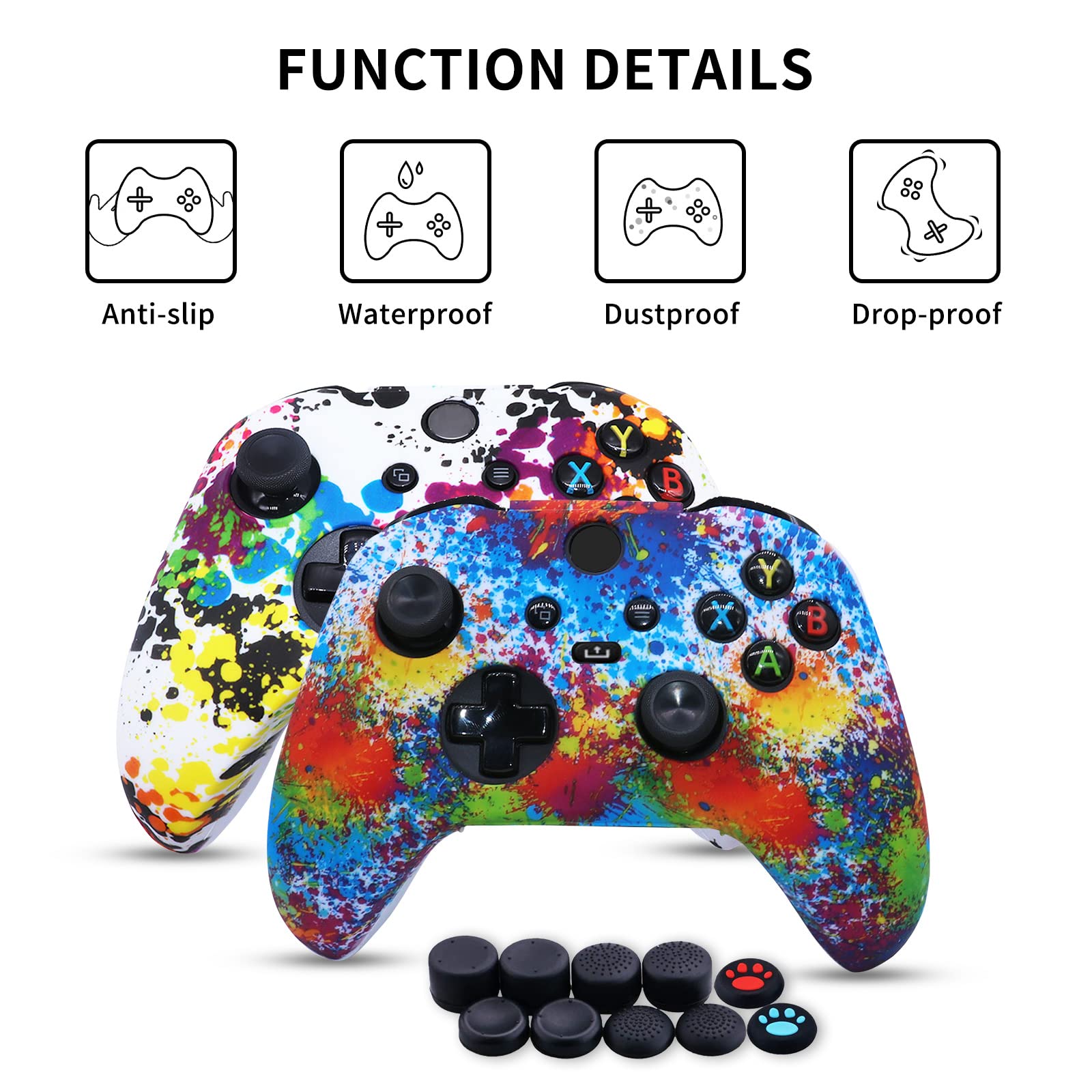 Jusy do kontrolera Xbox Series X/S, miękkie silikonowe etui, odporne na pot, antypoślizgowe etui, zestaw akcesoriów ochronnych, pyłoszczelna skórka do Xbox Series X/S, z 10 uchwytami na kciuki