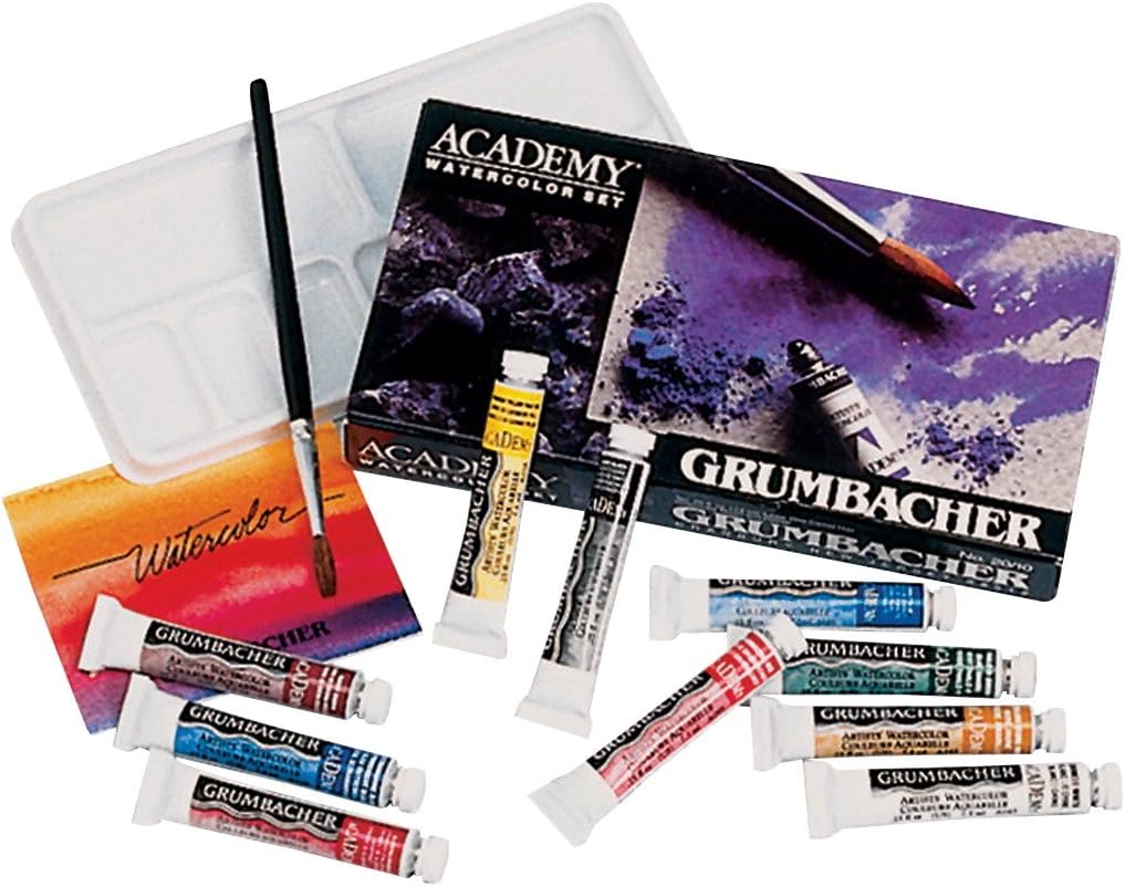 GrumbacherAcademy Watercolor Paint, 7.5ml/0.25 oz. Tube, 10-Color Set