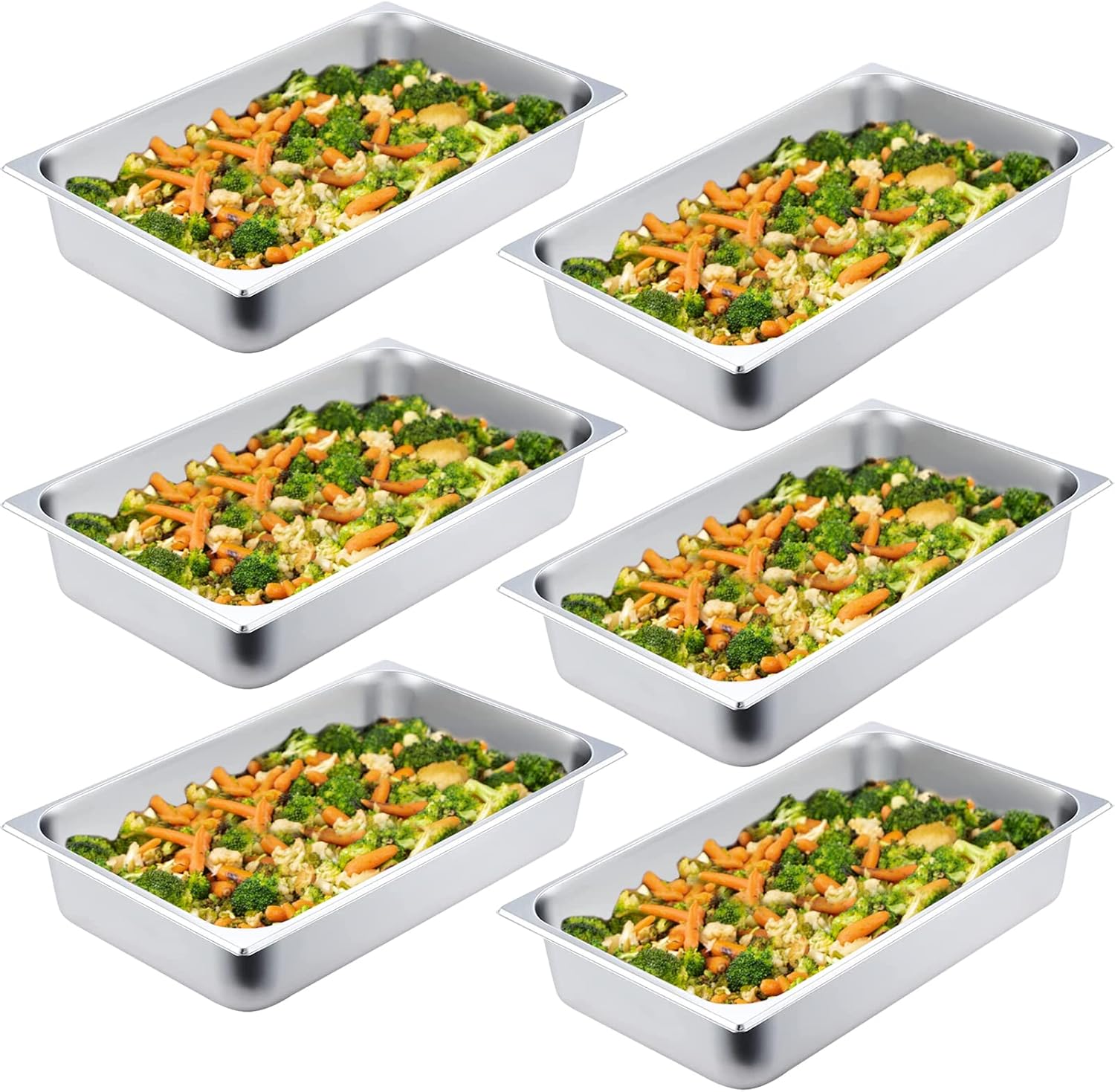 Kweetle 6 Pack Hotel Pans Full Size 4inch Deep 20.8" L x 12
