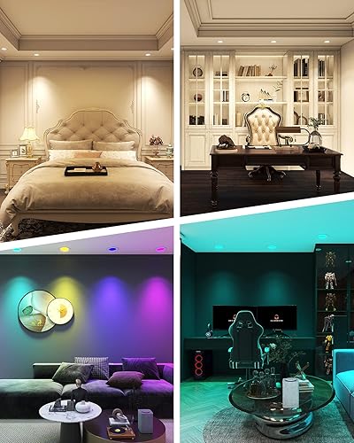 Miniatura 6 de Iluminación empotrable inteligente de 4 pulgadas, luces LED de techo empotrables de 9 W, control de aplicación, funciona con Alexa y Google