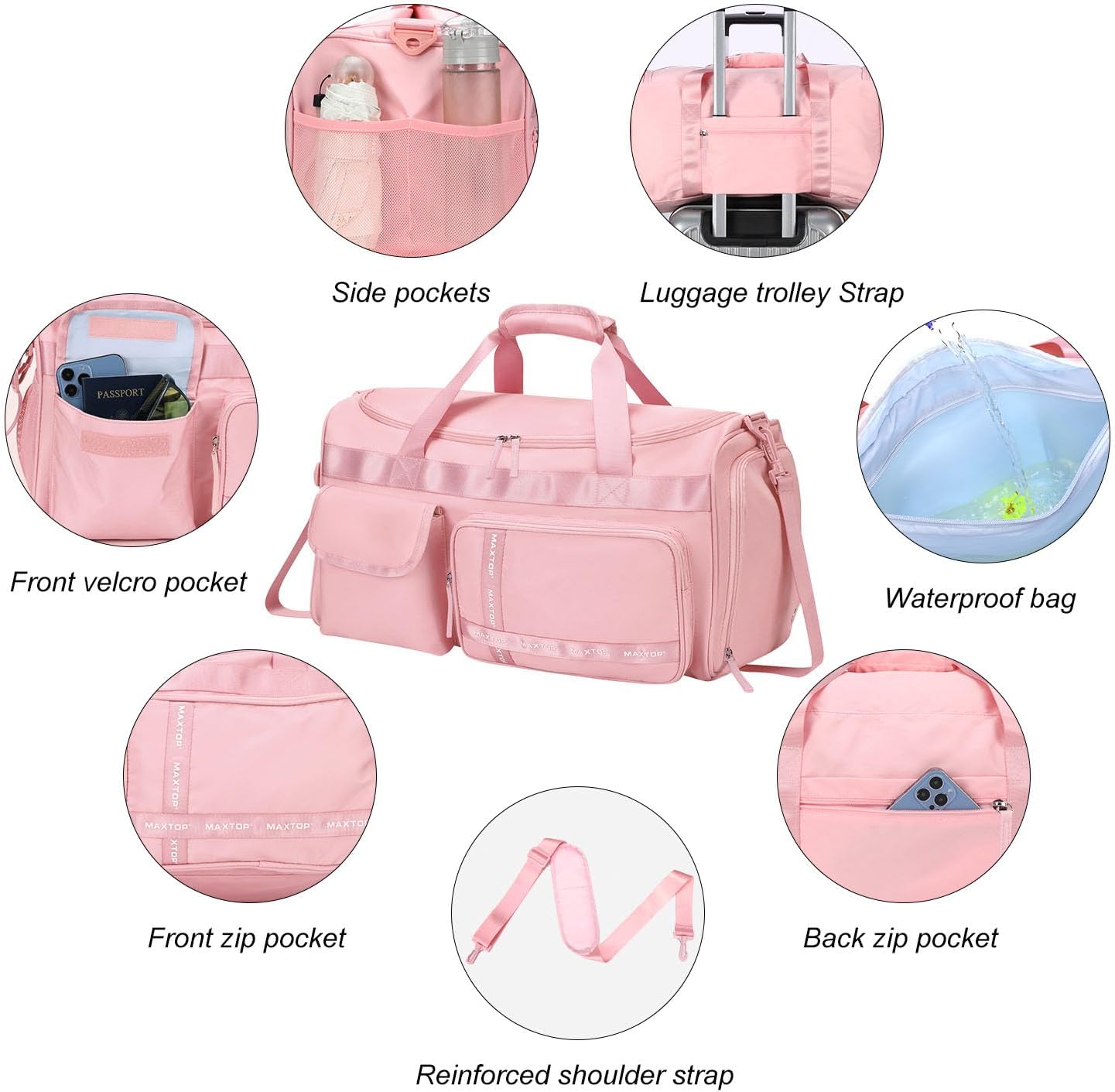 MAXTOP Gym Bag for Women Men Travel Duffle Bag Large Capacity Carry On Weekender Overnight Bag With Shoe Compartment Gym Tote Dry Wet Separation Duffel Bag for Travel - Image 5