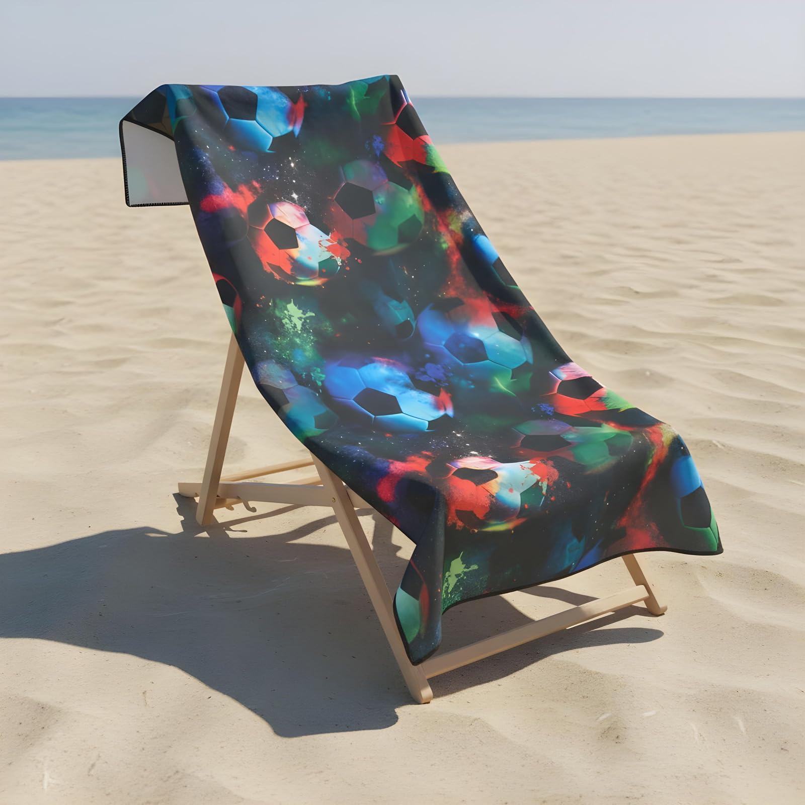 Ohs Women's Neon Football Microfibre Beach Towel Football, Super Soft Quick Dry Sand Free Beach Towels For Adults Kids Large Lightweight Compact Pool Swim Summer Essentials Travel Towel, Neon - 71 X 152Cm
