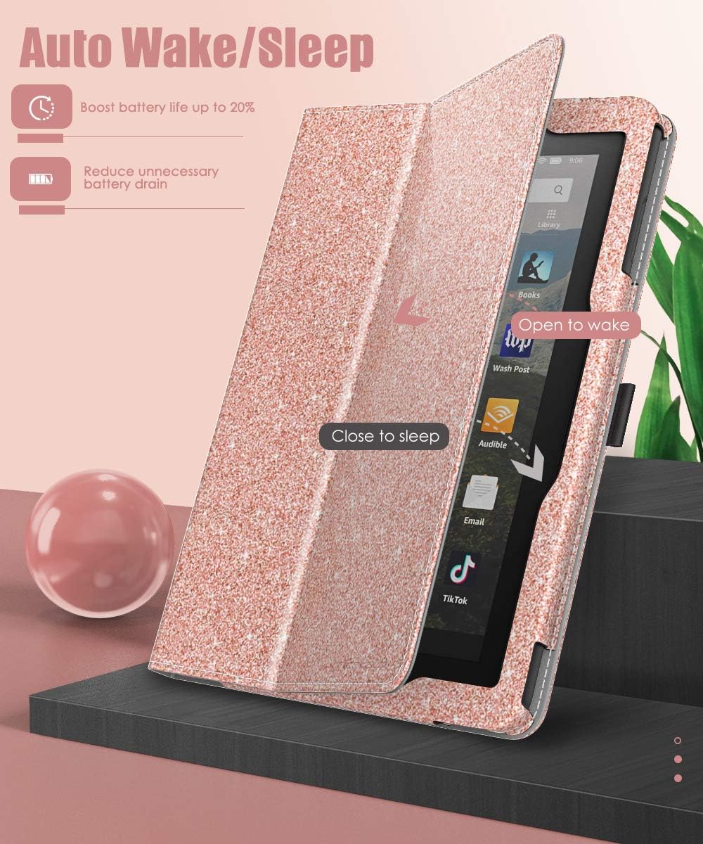 MoKo Case Fits Kindle Fire HD 8 & 8 Plus Tablet (10th Generation, 2020 Release),Slim Folding Stand Cover with Auto Wake/Sleep - Glitter Pink