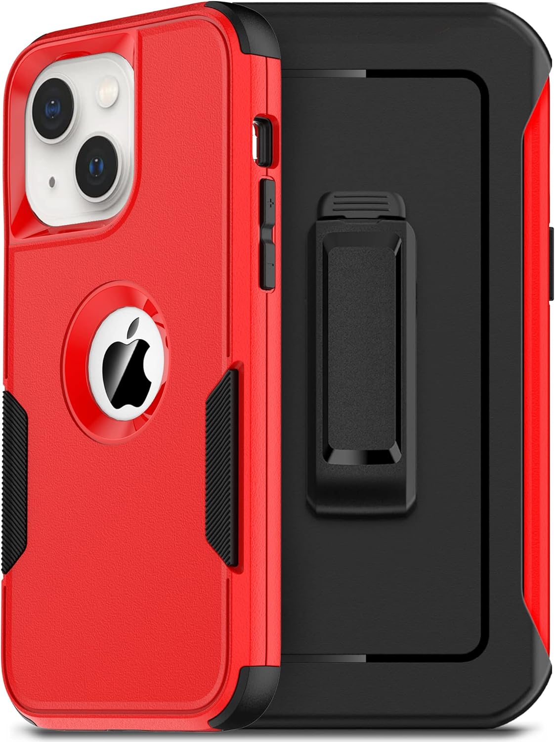 Defender Case for iPhone 14 with Holster Belt Clip: [2pcs Screen Protectors + Camera Lens Protector] Heavy Duty Protective Shockproof Rugged Hard Phone Cover for Men, Red