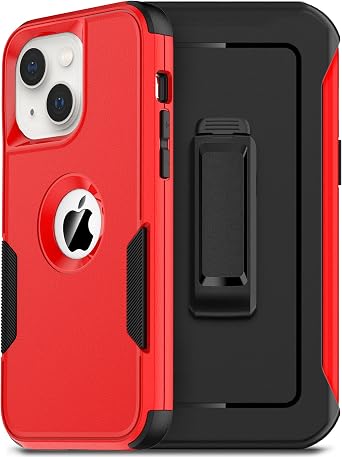 Defender Case for iPhone 14 with Holster Belt Clip [2pcs Screen Protectors + Camera Lens Protector] Heavy Duty Protective Shockproof Rugged Hard Phone Cover for Men, Red