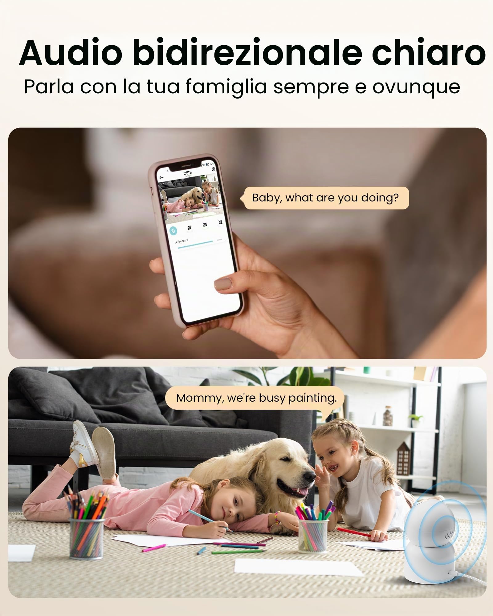 ZOSI 2MP Telecamera Interna WiFi, Visione Notturna, Rilevamento del Movimento, Doppia Banda 2,4/5 GHz, Audio a 2 Vie, Riconoscimento Facciale AI, Chiamata One Touch, 2 Pezzi C518