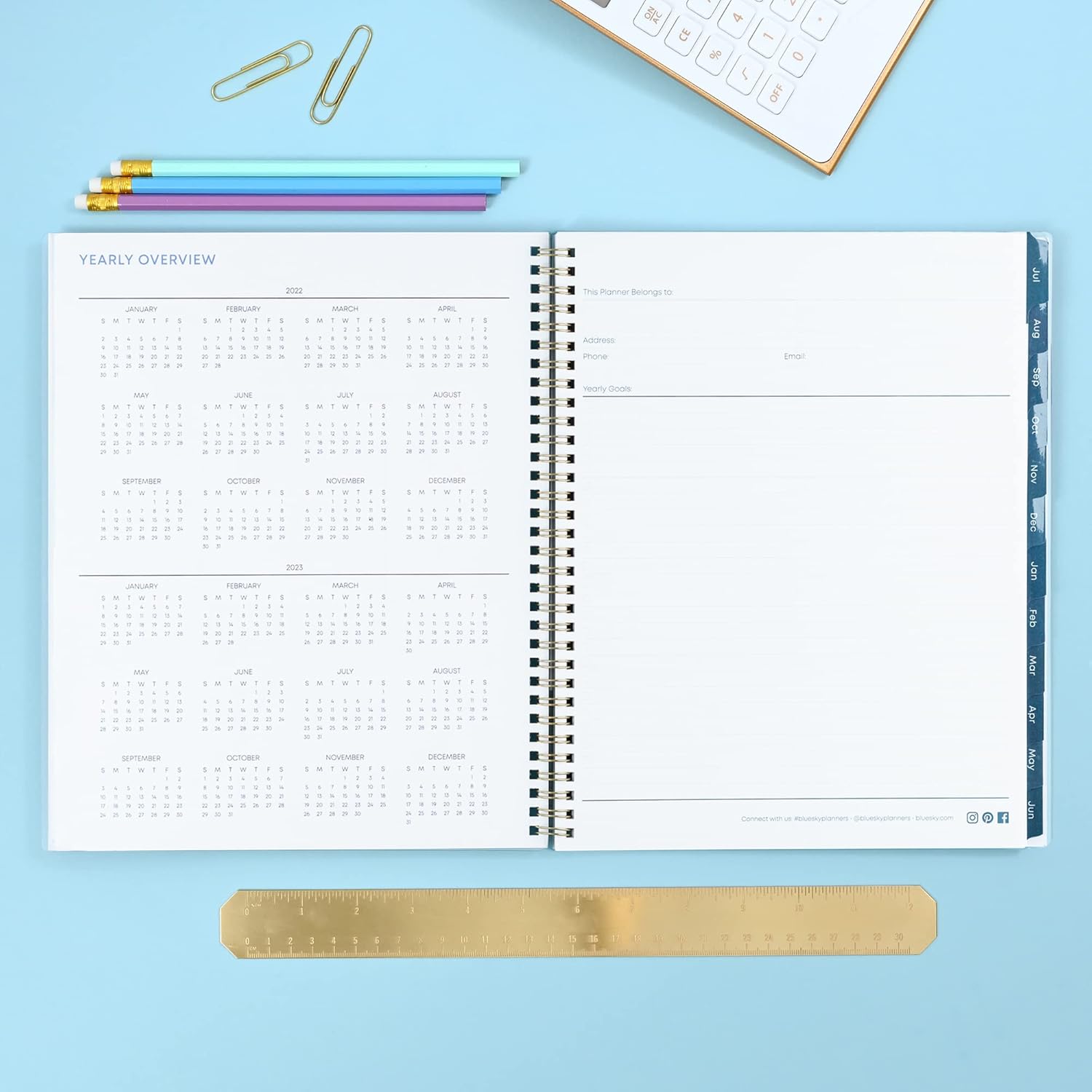 Blue Sky 2022-2023 Academic Year Weekly & Monthly Planner, 8.5" x 11", Frosted Flexible Cover, Wirebound, Gemma (118177-A23) : Everything Else