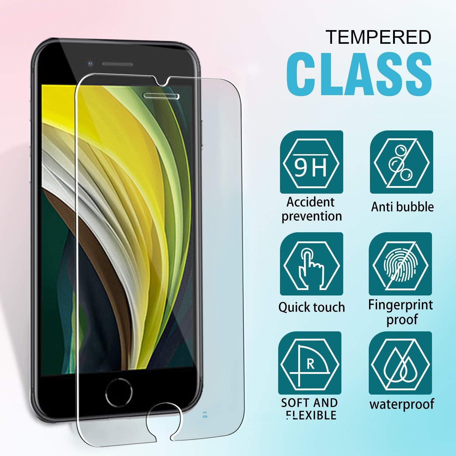 Ferilinso [6 Pack 3 Pack Tempered Glass Screen Protector + 3 Pack Camera Lens Protector for iPhone SE 2020 (4.7''), HD Clarity 9H Glass Screen Protector