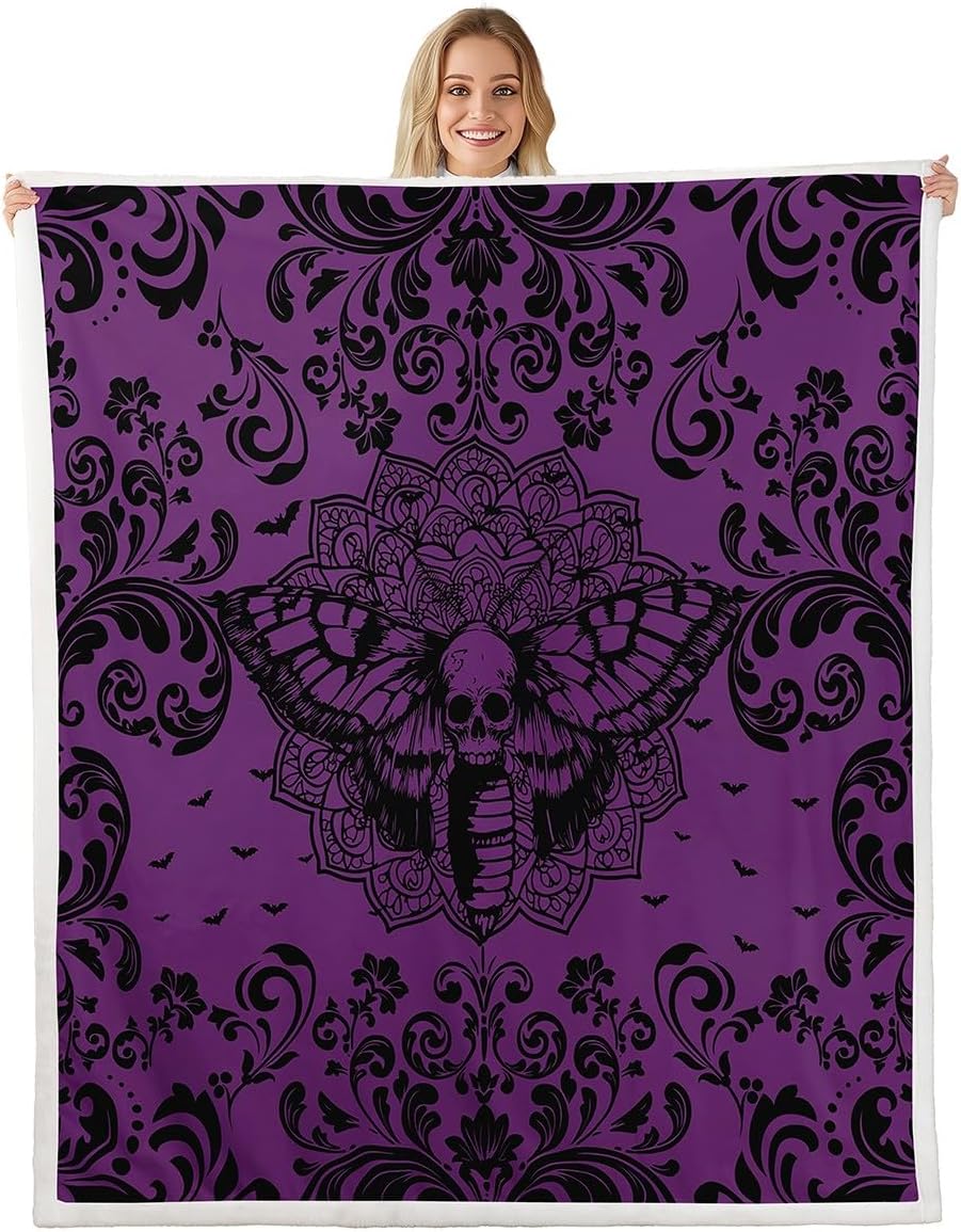Erosebridal Girls Halloween Bats Fleece Bed Blanket Queen 90"X90" Hot Pink and Black Gothic Throw Blanket for Kids Teen Girl Damask Floral Goth Sherpa Blanket Halloween Flower Animal Flannel Blanket